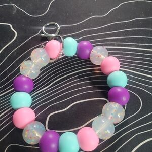 Kids Silicone Beaded Keychain Bracelet - Pink, Purple & Mint